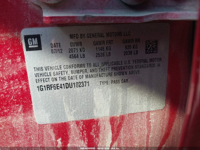 Aukcja sprzedaży 2013 Chevrolet Volt, vin: 1G1RF6E41DU102371, numer aukcji: 45305553