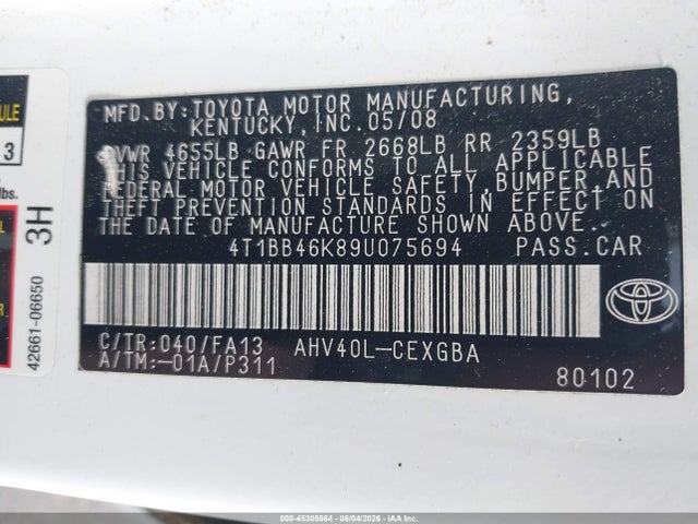 Aukcja sprzedaży 2009 Toyota Camry Hybrid, vin: 4T1BB46K89U075694, numer aukcji: 45305564