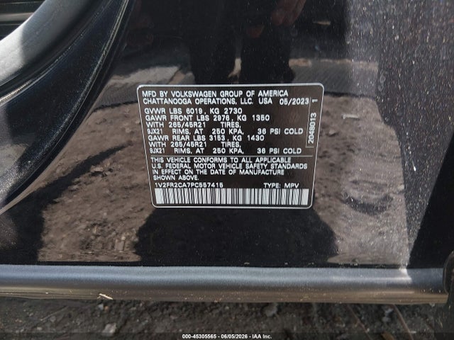 2023 Volkswagen Atlas 3.6l V6 Sel Premium R-line მანქანა იყიდება აუქციონზე, vin: 1V2FR2CA7PC557415, აუქციონის ნომერი: 45305565