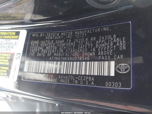 Toyota CAMRY XSE 2022 4T1K61AKXNU018546 Image 9