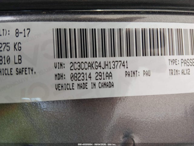 Продаж на аукціоні авто 2018 Chrysler 300 Limited Awd, vin: 2C3CCAKG4JH137741, номер лоту: 45305584