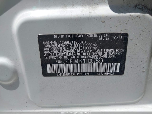 Aukcja sprzedaży 2014 Subaru Impreza 2.0i Premium, vin: JF1GJAC67EH007589, numer aukcji: 45305588