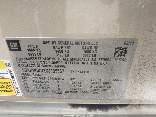 Продажа на аукционе авто 2013 Buick Enclave Leather, vin: 5GAKRCKD2DJ195567, номер лота: 45305600