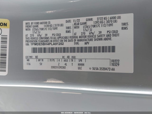 Aukcja sprzedaży 2023 Ford Bronco Black Diamond, vin: 1FMDE5BH4PLA91202, numer aukcji: 45305620