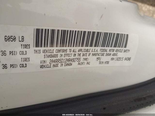 2010 Chrysler Town & Country Touring მანქანა იყიდება აუქციონზე, vin: 2A4RR5D12AR492755, აუქციონის ნომერი: 45305628