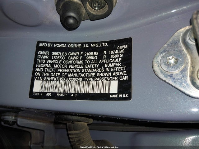 Aukcja sprzedaży 2018 Honda Civic Ex, vin: SHHFK7H5XJU236248, numer aukcji: 45305630