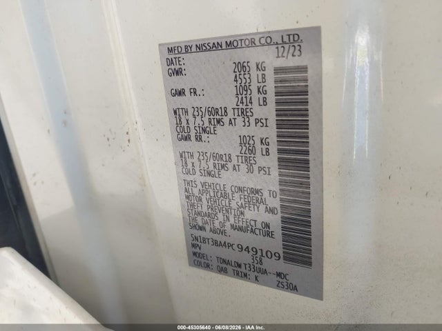 5N1BT3BA4PC949109 Nissan Rogue Sv Fwd
