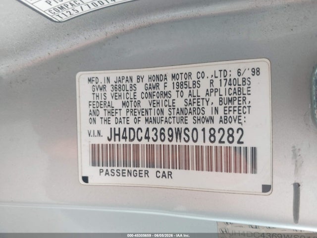 Aukcja sprzedaży 1998 Acura Integra Gs, vin: JH4DC4369WS018282, numer aukcji: 45305659