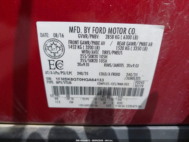 Ford EXPLORER SPORT 2017 1FM5K8GT0HGA64133 Image 9
