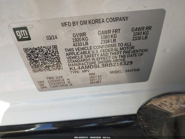 45305741 :رقم المزاد ، KL4AMDSL3RB216329 vin ، 2024 Buick Encore Gx Sport Touring Fwd مزاد بيع