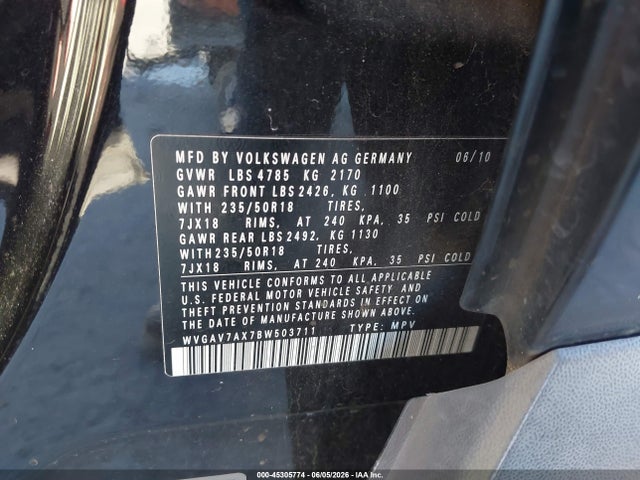 2011 Volkswagen Tiguan Se მანქანა იყიდება აუქციონზე, vin: WVGAV7AX7BW503711, აუქციონის ნომერი: 45305774
