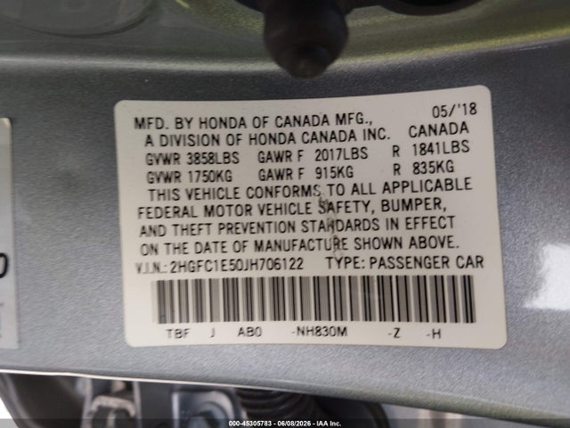 Honda CIVIC SI 2018 2HGFC1E50JH706122 Image 9