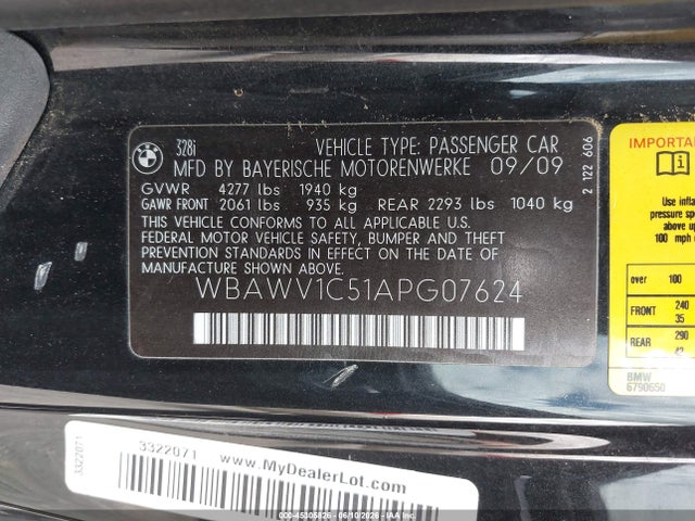 Aukcja sprzedaży 2010 Bmw 328i, vin: WBAWV1C51APG07624, numer aukcji: 45305826