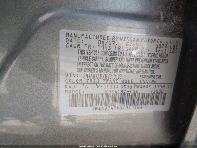 Nissan SENTRA S 2017 3N1AB7APXHY319123 Image 9