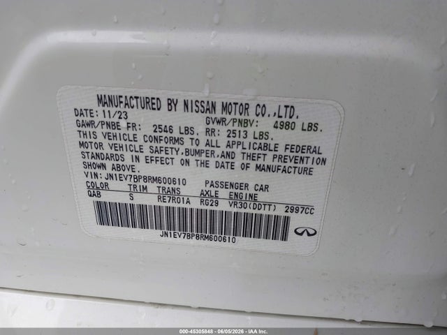 Продажа на аукционе авто 2024 Infiniti Q50 Luxe, vin: JN1EV7BP8RM600610, номер лота: 45305848