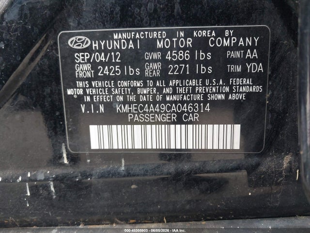 Продажа на аукционе авто 2012 Hyundai Sonata Hybrid, vin: KMHEC4A49CA046314, номер лота: 45305903