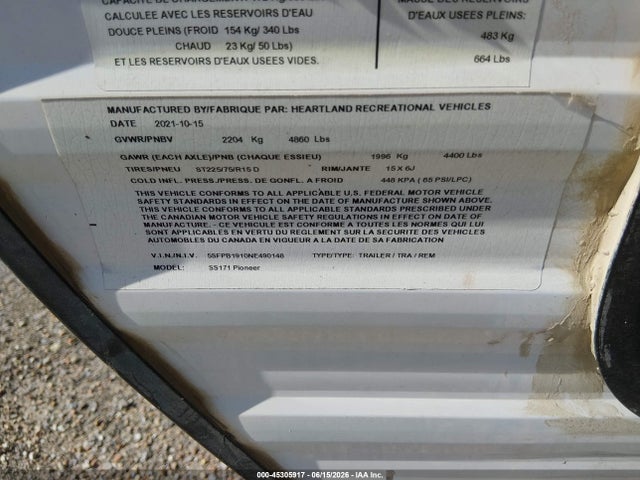 Продажа на аукционе авто 2022 Heartland Rv Other, vin: 5SFPB1910NE490148, номер лота: 45305917