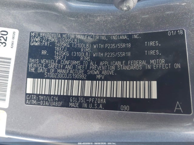 Toyota Sienna Xle 7 Passenger 2018 5TDDZ3DC0JS190992 Image 9
