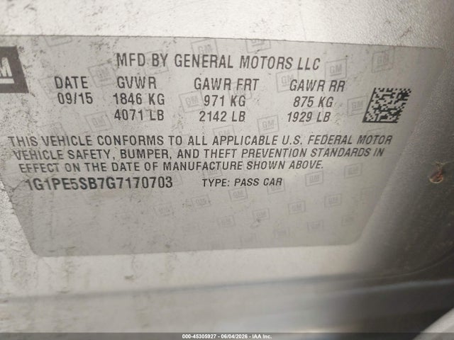 Aukcja sprzedaży 2016 Chevrolet Cruze Limited 1lt Auto, vin: 1G1PE5SB7G7170703, numer aukcji: 45305927