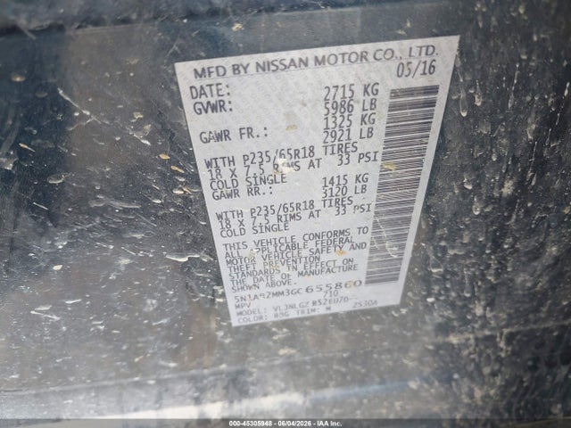 Продаж на аукціоні авто 2016 Nissan Pathfinder Sl, vin: 5N1AR2MM3GC655860, номер лоту: 45305948
