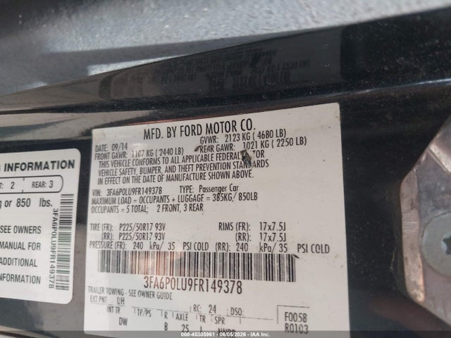 Aukcja sprzedaży 2015 Ford Fusion Hybrid Se, vin: 3FA6P0LU9FR149378, numer aukcji: 45305961