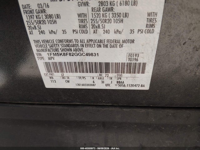1FM5K8F82GGC49831 Ford Explorer Limited