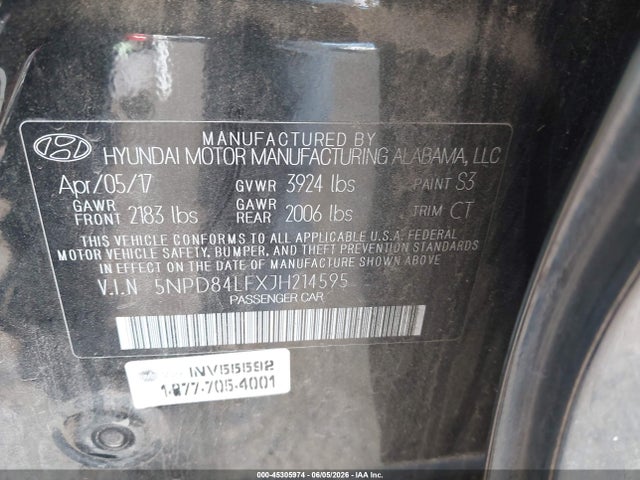 2018 Hyundai Elantra Sel მანქანა იყიდება აუქციონზე, vin: 5NPD84LFXJH214595, აუქციონის ნომერი: 45305974