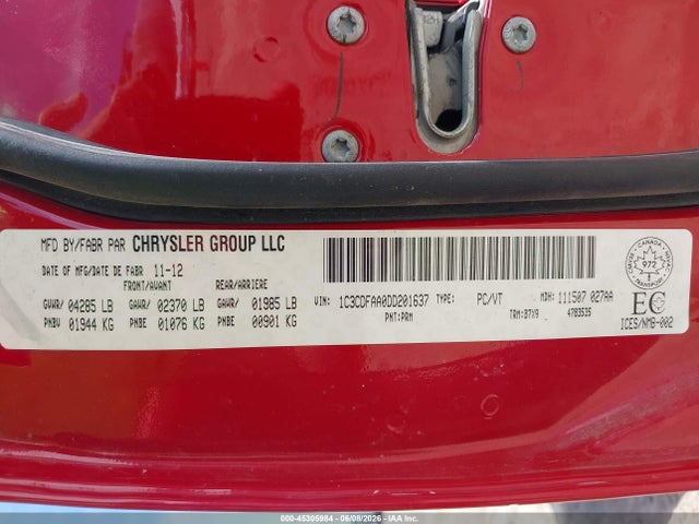 45305984 :رقم المزاد ، 1C3CDFAA0DD201637 vin ، 2013 Dodge Dart Se/aero مزاد بيع