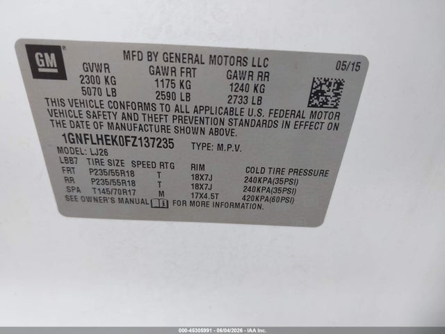 1GNFLHEK0FZ137235 Chevrolet Equinox Ltz
