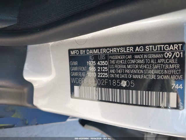 2002 Mercedes-benz C 240 მანქანა იყიდება აუქციონზე, vin: WDBRF61J02F185505, აუქციონის ნომერი: 45305994