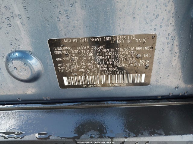 Продаж на аукціоні авто 2010 Subaru Forester 2.5x, vin: JF2SH6BC4AH916678, номер лоту: 45306026