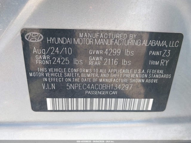 Продаж на аукціоні авто 2011 Hyundai Sonata Se, vin: 5NPEC4AC0BH134297, номер лоту: 45306030