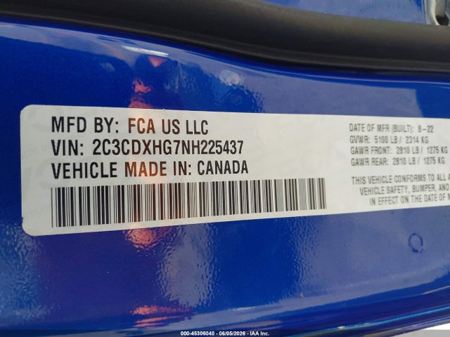 2C3CDXHG7NH225437 Dodge Charger Gt Rwd