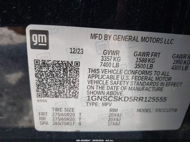 Aukcja sprzedaży 2024 Chevrolet Tahoe 2wd Premier, vin: 1GNSCSKD5RR125555, numer aukcji: 45306047