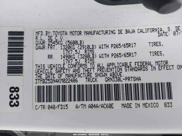 Toyota Tacoma 2019 3TMBZ5DN4KM022486 Image 9