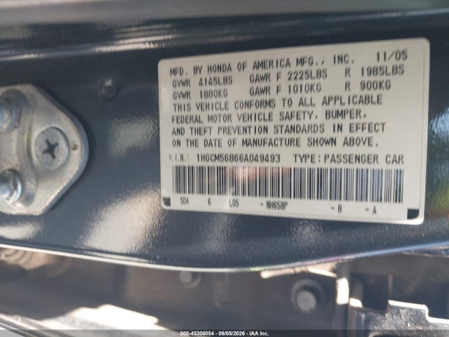 Продаж на аукціоні авто 2006 Honda Accord 2.4 Ex, vin: 1HGCM56866A049493, номер лоту: 45306054