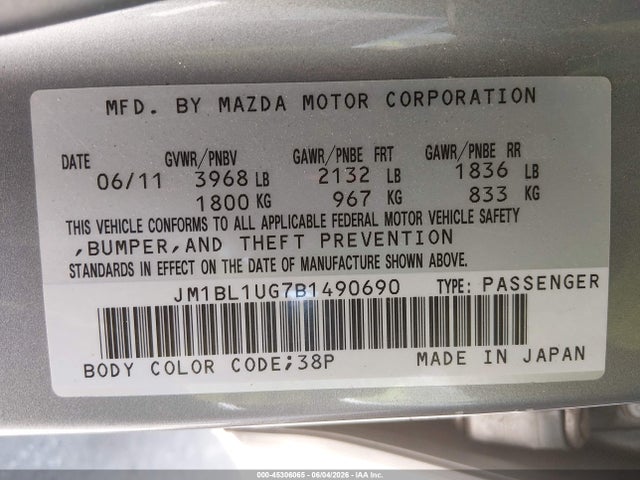Aukcja sprzedaży 2011 Mazda Mazda3 I Sport, vin: JM1BL1UG7B1490690, numer aukcji: 45306065