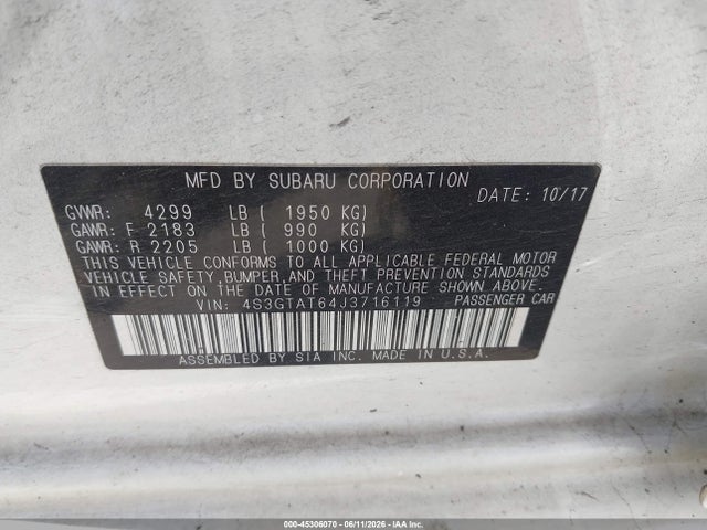 Subaru Impreza 2.0i Limited 2018 4S3GTAT64J3716119 Image 9