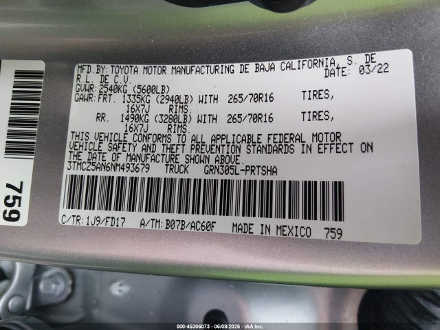 3TMCZ5AN6NM493679 Toyota Tacoma Trd Off Road