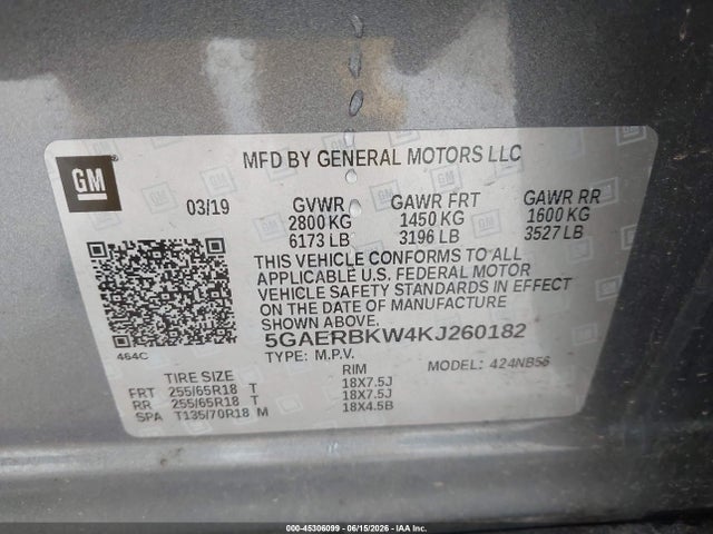 Aukcja sprzedaży 2019 Buick Enclave Fwd Essence, vin: 5GAERBKW4KJ260182, numer aukcji: 45306099