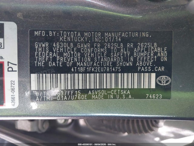 Aukcja sprzedaży 2014 Toyota Camry Se, vin: 4T1BF1FK2EU781475, numer aukcji: 45306101
