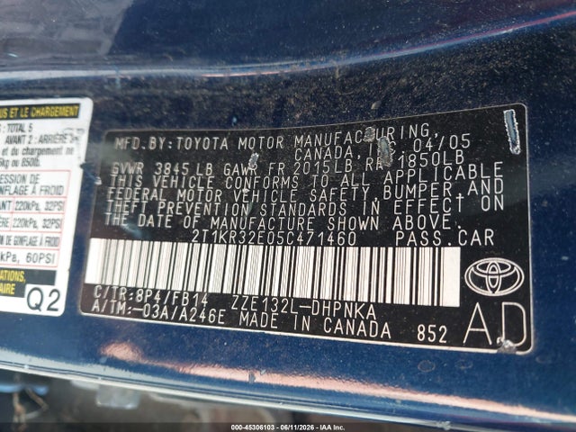 Продажа на аукционе авто 2005 Toyota Matrix Xr, vin: 2T1KR32E05C471460, номер лота: 45306103