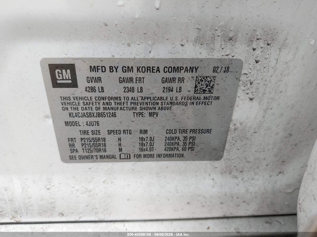 Aukcja sprzedaży 2018 Buick Encore Preferred, vin: KL4CJASBXJB651246, numer aukcji: 45306108