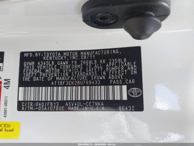 2011 Toyota Camry Le მანქანა იყიდება აუქციონზე, vin: 4T1BF3EK2BU769433, აუქციონის ნომერი: 45306113