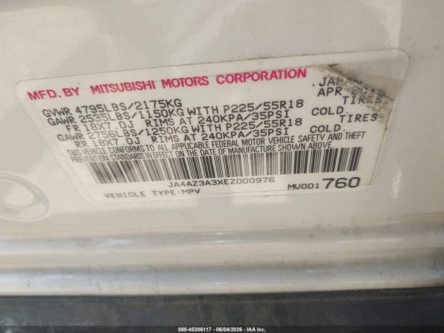 Продаж на аукціоні авто 2014 Mitsubishi Outlander Se, vin: JA4AZ3A3XEZ000976, номер лоту: 45306117