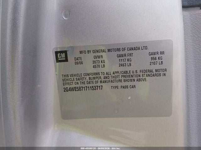 Продаж на аукціоні авто 2007 Buick Lacrosse Cxs, vin: 2G4WE587171153717, номер лоту: 45306120