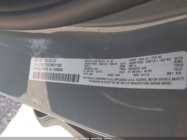 Aukcja sprzedaży 2025 Chrysler Pacifica Limited, vin: 2C4RC1GG5SR511543, numer aukcji: 45306134