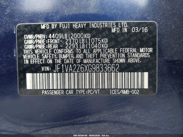 Subaru Wrx Sti Limited 2016 JF1VA2Z6XG9833662 Image 9