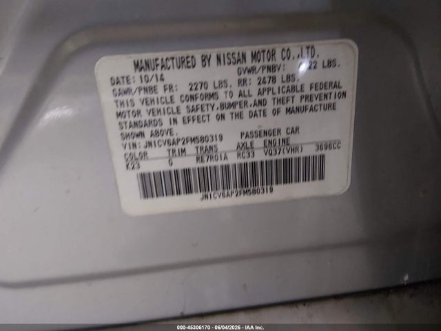 Aukcja sprzedaży 2015 Infiniti Q40, vin: JN1CV6AP2FM580319, numer aukcji: 45306170