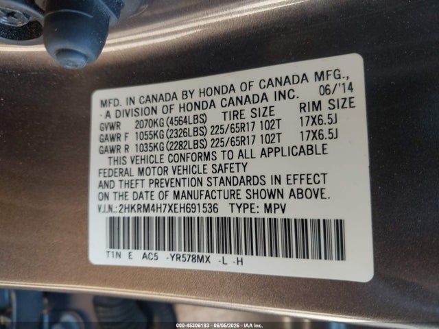 Honda Cr-v Ex-l 2014 2HKRM4H7XEH691536 Image 9